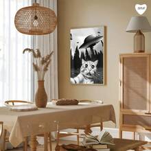 1pc Whimsical Cat And UFO Canvas Art Printed Posters, Modern WAall Arts Decorative Paintings, Retro-Style Animal Poster, Aesthetic Decor Art Modern Style Poster It Is Suitable For Bedroom Wall Decor, Living Room Wall Decor, Corridor Decor, Home Office Decor, Bathroom Decor, Kitchen Decor, Dormitory Decor, Apartment Decor, Wall Decor, Room Decor And Art Home Decor. It Is A Perfect Gift For Art Decor Enthusiasts And Home Decor Enthusiasts