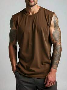 Men's Tank Top, Sleeveless, Cropped Shirt, Macho Print, Summer Cotton - Rỉ Nâu - Xem 2