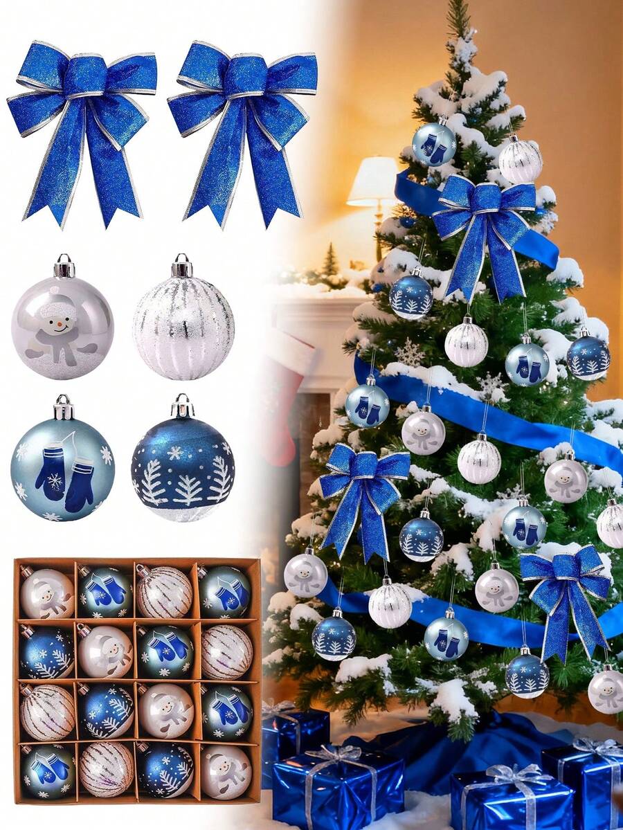 16 piezas/1 caja Bolas de árbol de Navidad de 2.36 pulgadas, decoraciones navideñas a prueba de roturas, muñecos de nieve, adornos navideños pintados con copos de nieve, adecuados para vacaciones, decoración de árbol de Navidad, festivales de Año Nuevo, bodas y fiestas, árbol de Navidad, decoración de corona de Navidad DIY, celebración de cumpleaños, coronas de árbol de Navidad, decoración de fiesta de boda