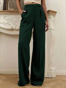 女士纯色休闲优雅通勤简约直筒裤，适合日常穿着、通勤和办公室