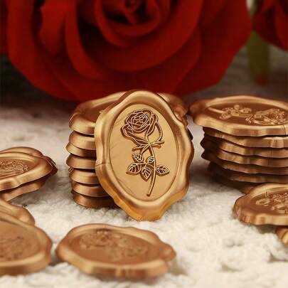 25 件玫瑰图案自粘蜡封贴纸，适用于礼物、婚礼请柬、信封密封