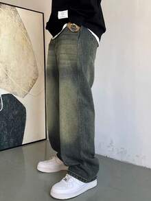 1 Stück japanischer Stil, verwaschen, lässig, weite, gerade Herren Jeans