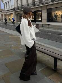 Women's Off-Shoulder Drawstring Gray Sweater, Fashion Minimalist Business Casual Commute Elegant Vacation Warm High-End Versatile Slimming Victory Day Cute Top Korean Style