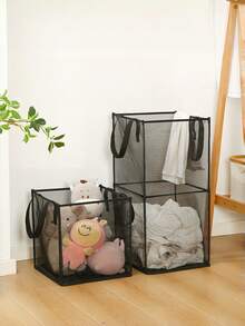 1 PIEZA Cesto de ropa negra y blanca de malla, cesto de almacenamiento de ropa sucia portátil y plegable de doble capa, minimalista, a prueba de humedad y transpirable, organizador para dormitorio, dormitorio, viaje y uso diario - Multicolor - Ver 6