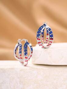1 Pair National Flag Color Geometric Line Wrapped Stud Earrings, Suitable For Holiday Gifts And Wear