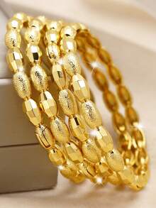 1pc Stacked 24K Gold Plated Heart & Four Leaf Clover Openable Bracelet, Popular Dubai & Europe Style, For Summer Wedding Season