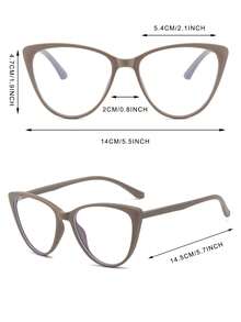 1 Pair Women's Khaki Cat Eye PC Frame Retro Solid Color Fashionable Casual Flat Glasses
