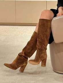 2025 Autumn/Winter New Brown High Heel Cowgirl Western Boots For Women, Pleated Tall Boots,Sexy,Party - Brown - View 3