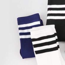 DRESHOW 3 Pairs Thigh High Socks Striped Over Knee Thin Tights Long Stocking Knee High Leg Warmer{"Color_name":"3PairsC:White/Black/NavyBlue"} - 多色4 - 查看 5