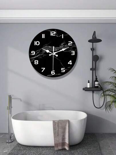 1pc Moderne Minimalist Zwart Marble Wand Klok Silent Non Ticking, Wooden Construction Bold Wit Numerals Battery Powered (No Included) Living Room, Office, Bedroom Elegante Home Interiors, Contemporary Premium Materials, ative Timepiece, Office Professionals view 4