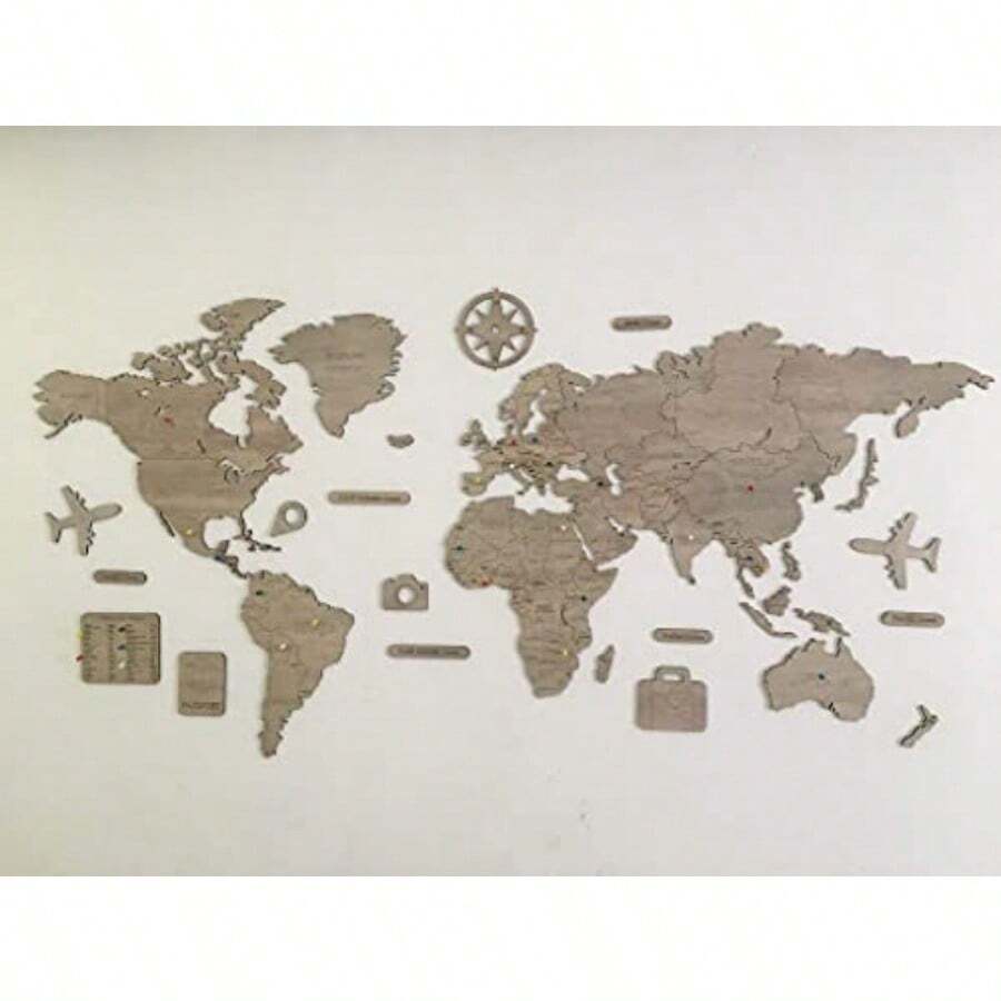 Gift Mexico Mapa Mundo de Madera para pared decoración única para marcar viajes color: Perla medida 160 x 97cm ¡Mapamundi de madera! - como en la foto - Ver 1