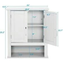 Bathroom Wall Cabinet 21"X8.5"X25" Modern White Medicine Wall Mount Bathroom Cabinet Organizer Over The Toilet Storage With 2 Doors 1 Adjustable Shelf For Restroom Laundry Room Home Furniture,23061093 - 白色 - 查看 5