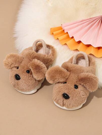 Pantuflas de felpa con diseño de dibujos animados cómodas para niños - Forro de lana cálido, suela gruesa y suave, zapatillas de estar por casa para invierno. Pantuflas de felpa casuales y acogedoras para niños