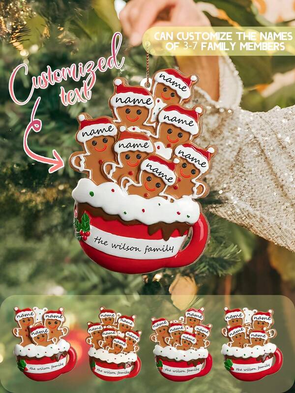 Personalisierte Lebkuchen-Familien-Ornament mit individuellem Namen Muster, Weihnachtsbaum-Hängedekoration 2025, Urlaubserinnerung, Geschenk, Winterliche Heimdekoration für Eltern, Freunde, Paare, Familien, Partys, Saisonale Baumdekorationen