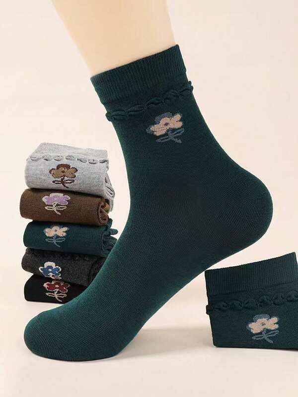 5 Paar/10 Paar Damen Socken, verstärkte Blumen Knöchelsocken für Herbst/Winter, nicht verblassende warme Baumwoll Lässig Knöchelsocken, geruchsresistente Jacquard Knöchelsocken für Frühling/Herbst/Winter