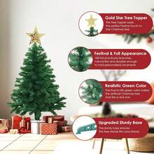 35.43 Inch Artificial Christmas Tree, Green Desktop Christmas Tree With Plastic Base, Mini Christmas Pine Tree, Suitable For Party Supplies, Indoor & Outdoor Holiday Home Decor, With 1 Tree Topper Star Christmas Decorations Home Christmas Gifts Christmas Decor - Green - View 9
