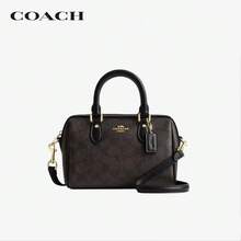 COACH Rowan18 Classic Signature PVC Canvas & Leather Zip Top Satchel Handbag, Small, Brown/Black