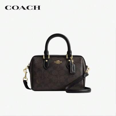  COACH Rowan18 Classic Signature PVC Canvas & Leather Zip Top Satchel Handbag, Small, Brown/Black
