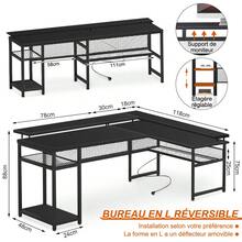 L-Shaped Gaming Desk 140x120x75 Cm, Computer Corner Desk With Storage Space, Monitor Mount, 2 USB Ports, 3 Power Outlets & LED Lighting - 查看 4