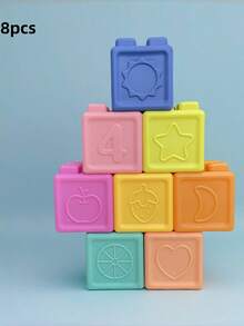 Klocki dla niemowląt, klocki dla maluchów, zabawki do układania i budowania dla niemowląt, 16.08.2024 Miękkie i edukacyjne klocki – cyfry, kształty, klocki na baby shower, kolory, zwierzęta – jeden, dwa, ściśnij – 6 miesięcy +, zabawki do układania dla maluchów w wieku 1-3 lat, losowy kolor