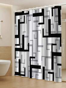 1/4 piezas Juego de cortina de ducha con estampado geométrico, cortina de baño elegante y de alta gama de fácil instalación, adecuada para la decoración del hogar, con 12 ganchos, cortina de bañera de ventana de tela de poliéster, divisor de baño, decoración de la habitación, lavable a máquina - Multicolor - Ver 18
