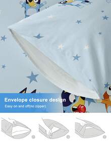 Bluey 半件装 轻盈透气枕套,蓝白卡通图案,柔软舒适,信封式开口,抗皱,呵护头发和肌肤,改善睡眠,不含枕芯,适用于卧室、床上用品,超柔软透气,无填充物,可机洗,适合客厅和家居使用,卧室装饰,房间装饰,通过 Oeko-Tex 认证 - 彩色 - 查看 7