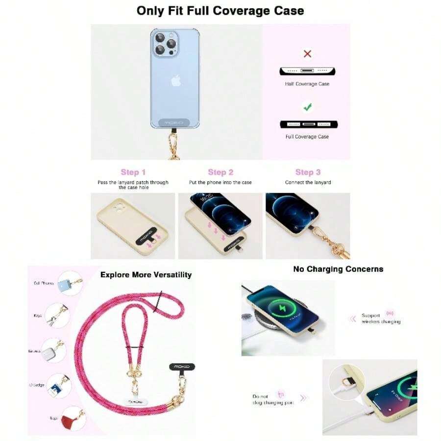 Phone Lanyard, Adjustable Cellphone Lanyard with Wrist Strap, Universal Crossbody Phone Lanyard Neck Strap and Wristlet Strap, Crossbody Phone Strap*1, Wrist Strapx1, Lanyard Patch*2, Red - inicial - Ver 1