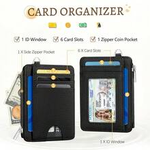 Black Minimalist Credit Card Holder Small Wallet Women, Business Slim RFID Blocking Wallet Woman Keychain With Zipper Coin Pocket, Front Pocket Thin Travel Card Case With ID Window For Ladies Gifts{"Color_name":"SolidBlack"} - 多色16 - 查看 4