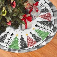 تنورة شجرة الميلاد 90 سم، مطبوعة بنمط كرتوني جميل، تنورة شجرة من القماش المخملي، ديكور أسفل شجرة الميلاد، ديكور حفلة العطلات