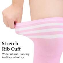 DRESHOW Plus Size Thigh High Socks Striped Over Knee Long Boot Stockings Knee High Tube Socks Leg Warmers For Women{"Color_name":"1PairPlusSize:Pink(WhiteStripes)/Fits135-220Lbs","Number_of_items":"1"} - 多色8 - 查看 6