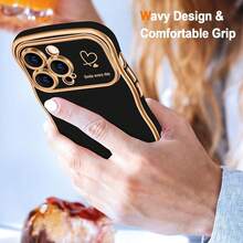 For IPhone 13 Pro Case Wave Wavy Phone Cases With Love Heart, Luxury Plating Edge Cute Curly Shape Cover For Women Girls, Thin Slim Soft TPU Rubber Shockproof Protective Cover, Black{"Color_name":"Black","Size_name":"ForiPhone13Pro-6.1inch"} - 多色5 - 查看 3