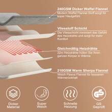 Flanell Heizdecke mit Abschaltautomatik, Elektrische Wärmedecke Bett Wärme Decke ETL für Home & Office Schnelle Flanell Waschbar,  elektrische Decke, sichere Heizdecke, 6 Heizstufen 1~10 Stunden Auto-Off-Timer Überhitzungsschutz