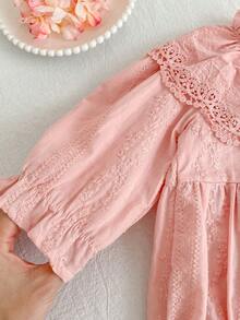 Baby Girl Lace Collar Long Sleeve Princess Bodysuit - Pink - View 3