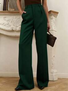 女士纯色休闲优雅通勤简约直筒裤，适合日常穿着、通勤和办公室