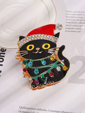 这款来自欧美的2025新款黑色锌合金圣诞小猫大号发夹，适合各种节日场合，例如假日派对、旅行、休闲、生日礼物等等。优雅的爪夹时尚发夹，柔软的发爪，冬季发饰。