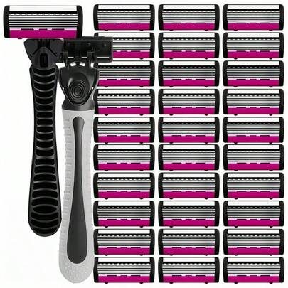 Rasoio da uomo e donna, manico antiscivolo, rasoio manuale a 6 strati, lame di ricambio, strumenti per la rasatura, esperienza di rasatura pulita e liscia