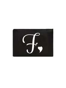 1pc Black Large-Capacity Cosmetic Bag, Printed With White Artistic Letters A-Z And A Heart Pattern,Hot-Selling Fashion Item Suitable For Travel, Toiletry, Multi-Functional Storage, Jewelry Storage, Coin Purse, Headphone Bag, Digital Storage Bag,Christmas Gifts,Pouch,Travel,Gifts For Women,Women's Necessaire,Travel Essential,Pouch,Clutch / Small Handbag,Necessaire,Makeup Organizer,Makeup Organize,Pouch,Brush Holder,Mini Pouch,Large Capacity Pouch