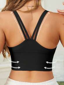 1 szt. bezszwowy, zapinany na zamek błyskawiczny z przodu, usztywniany, ochronny, seksowny biustonosz bez rękawów z odkrytymi ramionami, biustonosz sportowy do jogi i fitnessu z wycięciem w serek na plecach, oddychający, bezprzewodowy, dla kobiet
