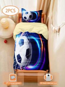 2 Stücke zweiseitig bedruckter Fußball-Bettwäsche-Set 3D-Muster Anime Cartoon Bettwäsche-Set für Jungen und Mädchen (1 einseitig bedruckter Kissenbezug + 1 zweiseitig bedruckter Bettbezug, ohne Füllmaterial), geeignet als Geschenk für Kinderzimmer, Studentenwohnheim