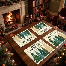 1 pieza/4 piezas/6 piezas/100 piezas Manteles individuales con diseño de árbol de Navidad - Protectores de mesa rectangulares de poliéster lavables a máquina, agarraderas decorativas para el comedor, suministros para fiestas, regalos de Navidad - Multicolor - Ver 1