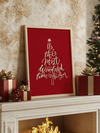 1 pièce Affiche artistique d'arbre de Noël - Décoration murale sur canevas de style calligraphique, sans cadre, idéal pour le salon, la chambre, la salle de bain, la cuisine, la salle à manger, le bureau - Décoration festive pour Noël, cadeau parfait pour Thanksgiving, Halloween, Noël, l'automne et l'hiver, décorations de Noël