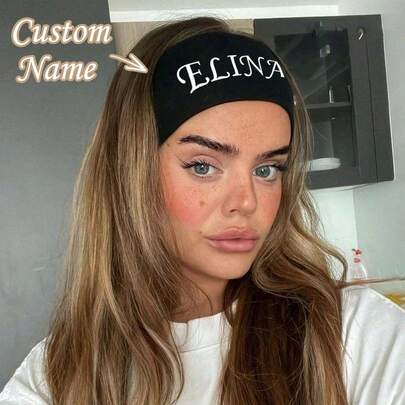 1 Băng đô chữ tùy chỉnh, Băng đô bản rộng, Sợi Polyester mềm, Thích hợp cho Chạy bộ, Yoga, Thể dục và Hoạt động ngoài trời, Quà tặng phụ kiện tóc cá nhân hóa hoàn hảo, Quà tặng Giáng sinh