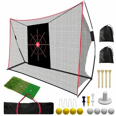 10x7ft Golf Practice Net, Heavy Duty Golf Hitting & Training Net With Target Mat, 8 Balls & Tees, Driving Chipping Net For Backyard, Indoor Outdoor Use, Includes Carry Bag