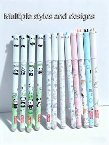 12pcs/Box Cute Panda Gel Pens, Cat Giraffe Shaped Erasable Ballpoint Pens, Creative Heat Disappearing Ink Pens, Student Writing & Drawing Specialized Ballpoint Pens - Multicolor - View 2