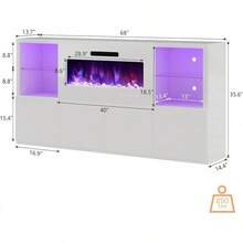 68" Modern High Gloss Fireplace TV Stand With LED Lights, Entertainment Center Media Console Cabinet With Adjustable Glass Shelves, Fits TVs Up To 78" For Living Room - 白色 - 查看 2
