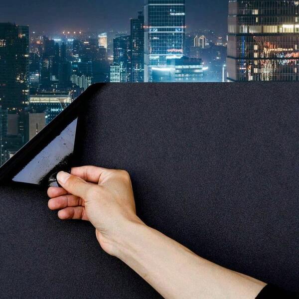 Static Cling Total Blackout Window Film Blocking Window Darkening Film Black Opaque Privacy Window Tint Removable Plastic Glass Covering 17.7x157.4 Inches
