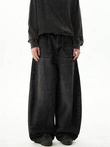 Teenage Boys' American Streetwear Loose Fit Jeans - Black - View 3