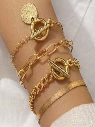 Hip-Hop Snake Bone Chain Popular Handdress Set Retro Metal Ot Buckle Chain Bracelet For Women
