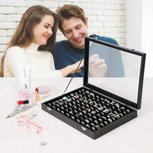 Pengup 100 Slots Ring Case Organizer Display BoxRings Holder Storage Boxes For Jewelry Showcase With Glass Lid Black Velvet .