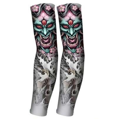 AD 1 par svarta tatueringsärmar, solskyddande ärmar för utomhuscykling, andningsbara sömlösa tryckta issidensarmvärmare för män och kvinnor